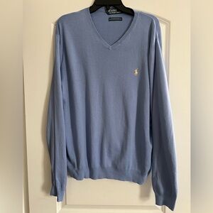 Ralph Lauren Men's Light Blue V-Neck Sweater